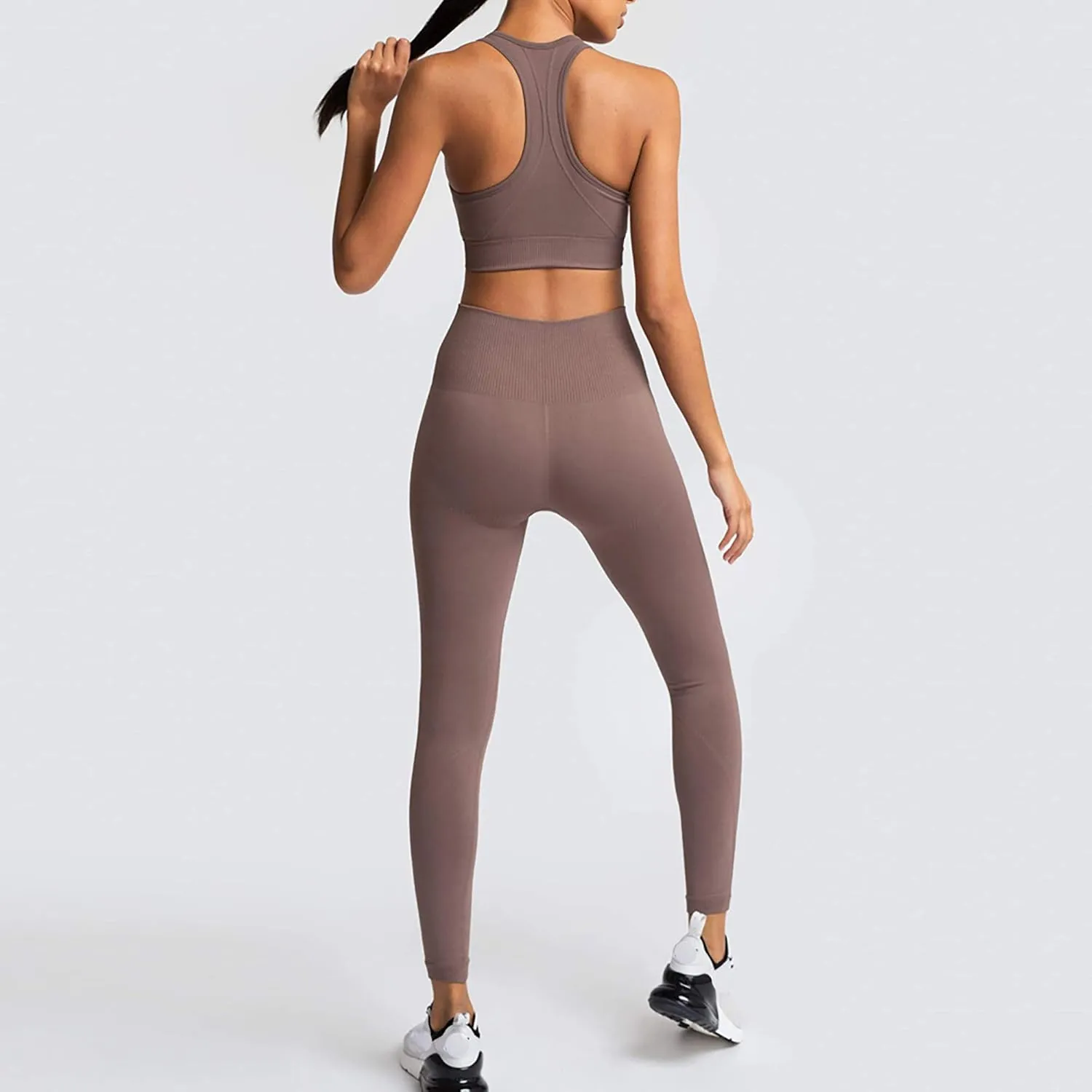 Women Workout Set Active 2 Pieces Outfit Seamless Yoga Leggings with Paded Stretch Sports Bra Top