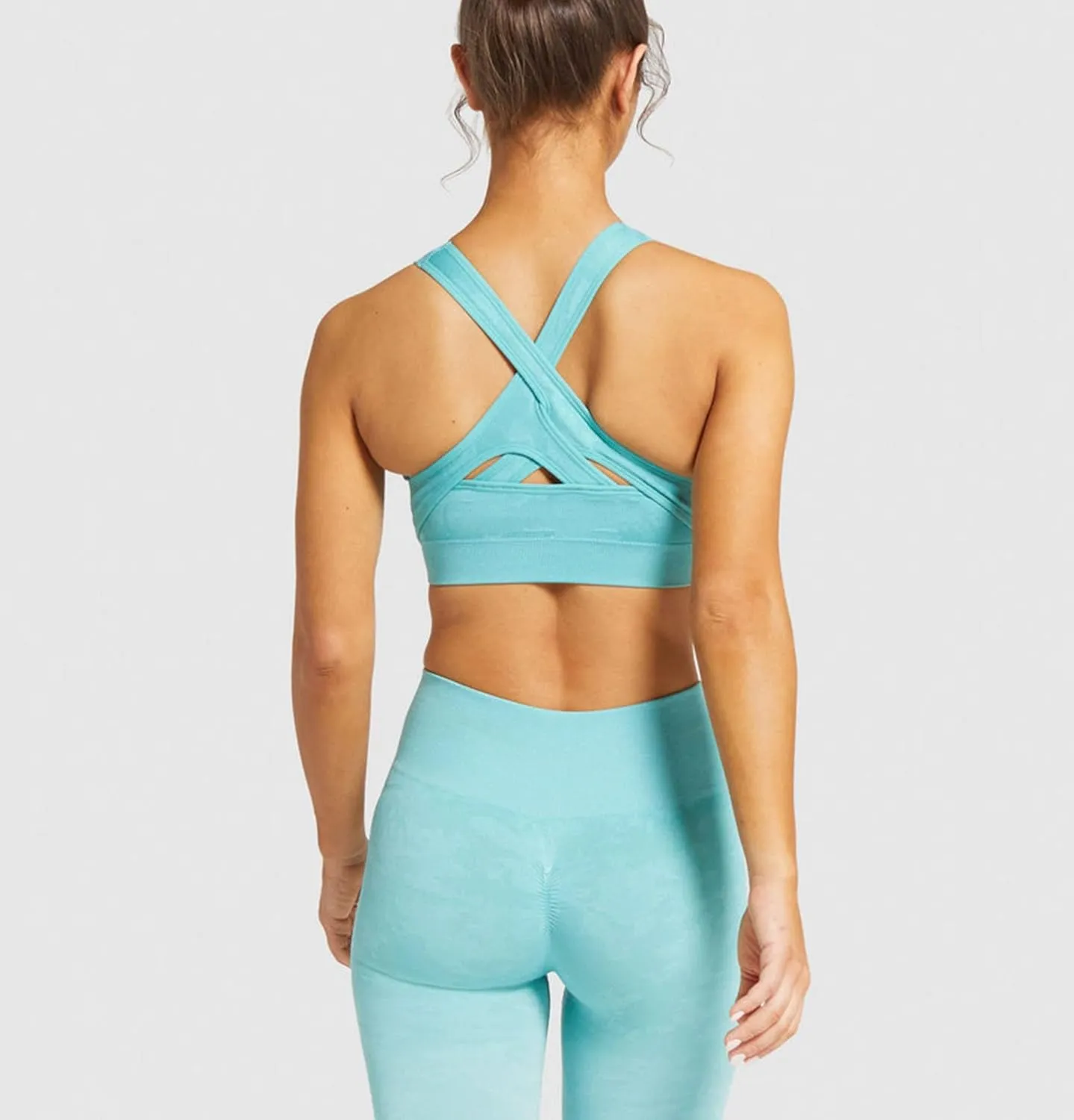 Women Workout Set Active 2 Pieces Outfit Seamless Yoga Leggings with Paded Stretch Sports Bra Top