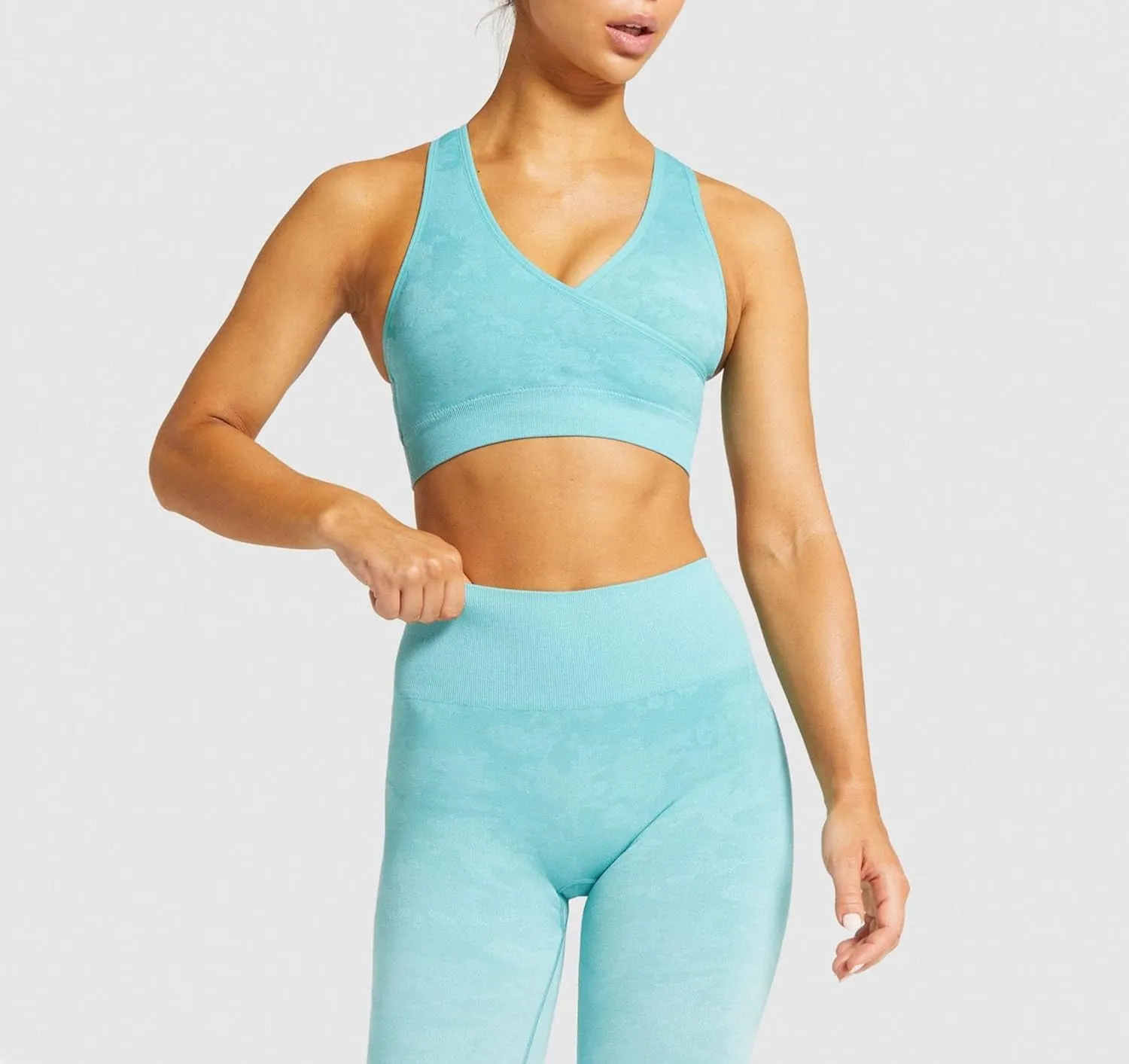 Women Workout Set Active 2 Pieces Outfit Seamless Yoga Leggings with Paded Stretch Sports Bra Top