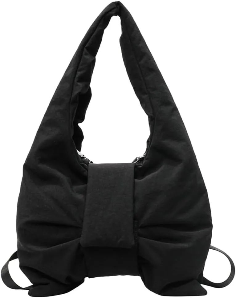 Women’s Bow-tie Shoulder Bag Fashion Tote Handbags Nylon Purse Lightweight Hobo Crossbody Bag for Travel Shopping