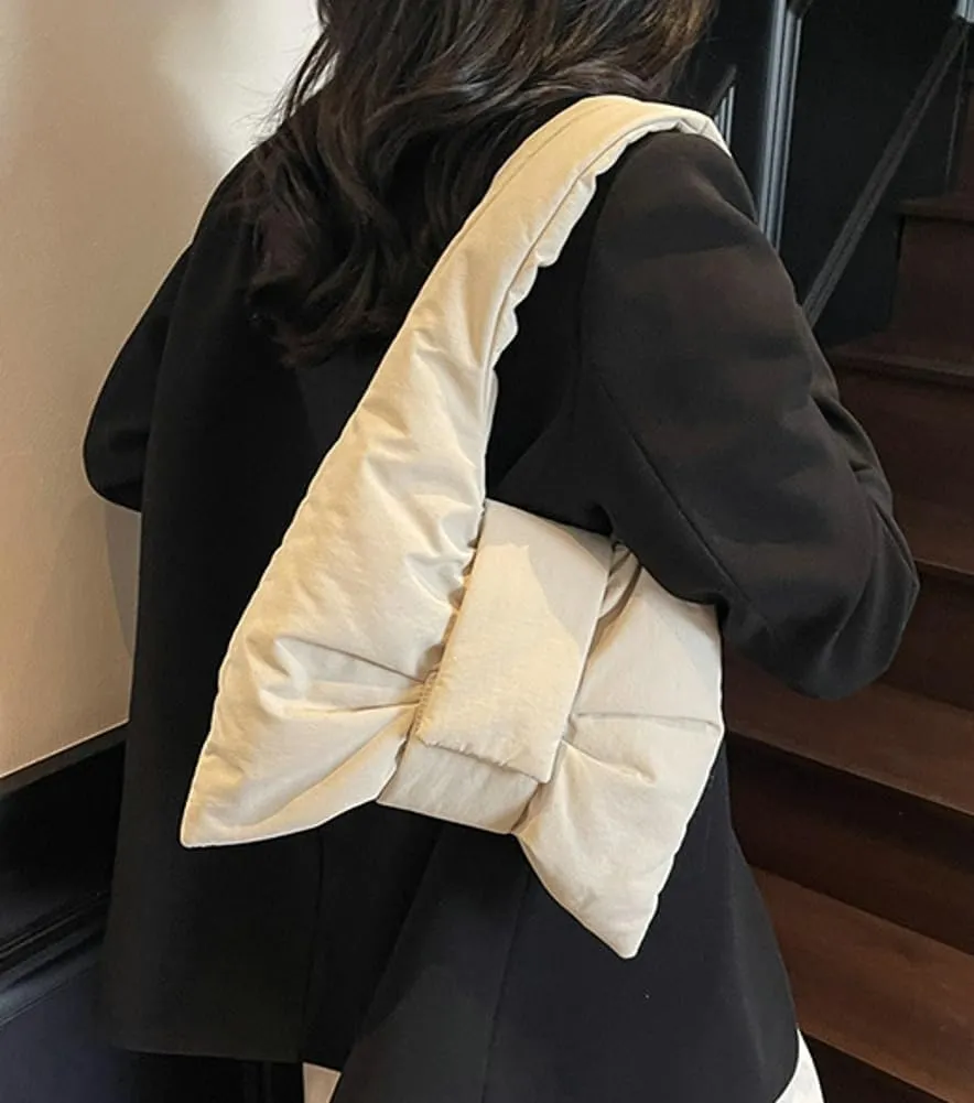 Women’s Bow-tie Shoulder Bag Fashion Tote Handbags Nylon Purse Lightweight Hobo Crossbody Bag for Travel Shopping