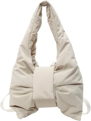 Women’s Bow-tie Shoulder Bag Fashion Tote Handbags Nylon Purse Lightweight Hobo Crossbody Bag for Travel Shopping