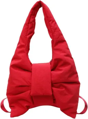 Women’s Bow-tie Shoulder Bag Fashion Tote Handbags Nylon Purse Lightweight Hobo Crossbody Bag for Travel Shopping