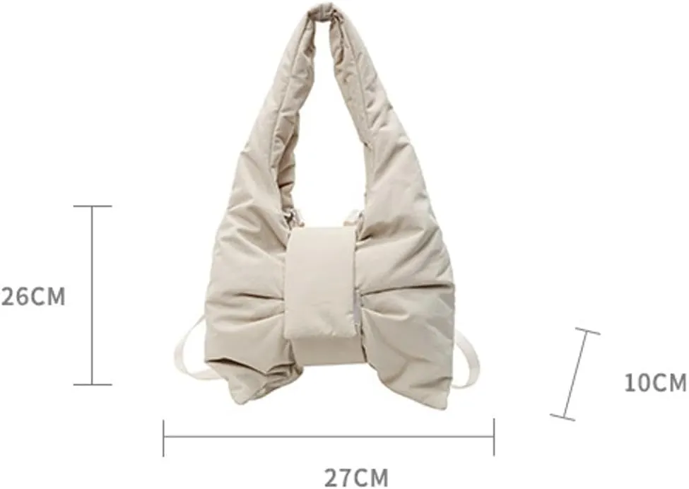 Women’s Bow-tie Shoulder Bag Fashion Tote Handbags Nylon Purse Lightweight Hobo Crossbody Bag for Travel Shopping