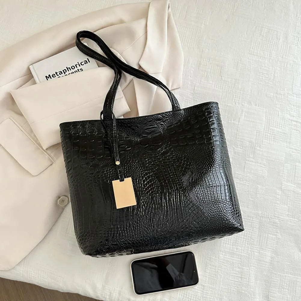Women’s Crocodile Print Pattern Handbag, Large Capacity Leather Top-Handle Satchel Tote Wallet, Fashion Hobo Shoulder Purse