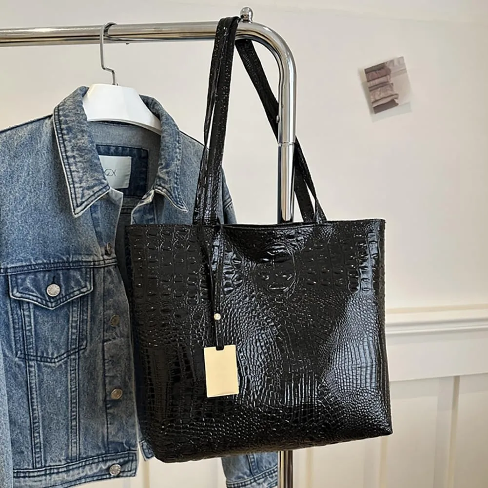 Women’s Crocodile Print Pattern Handbag, Large Capacity Leather Top-Handle Satchel Tote Wallet, Fashion Hobo Shoulder Purse