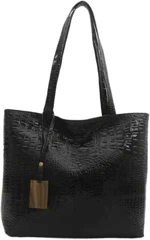 Women’s Crocodile Print Pattern Handbag, Large Capacity Leather Top-Handle Satchel Tote Wallet, Fashion Hobo Shoulder Purse