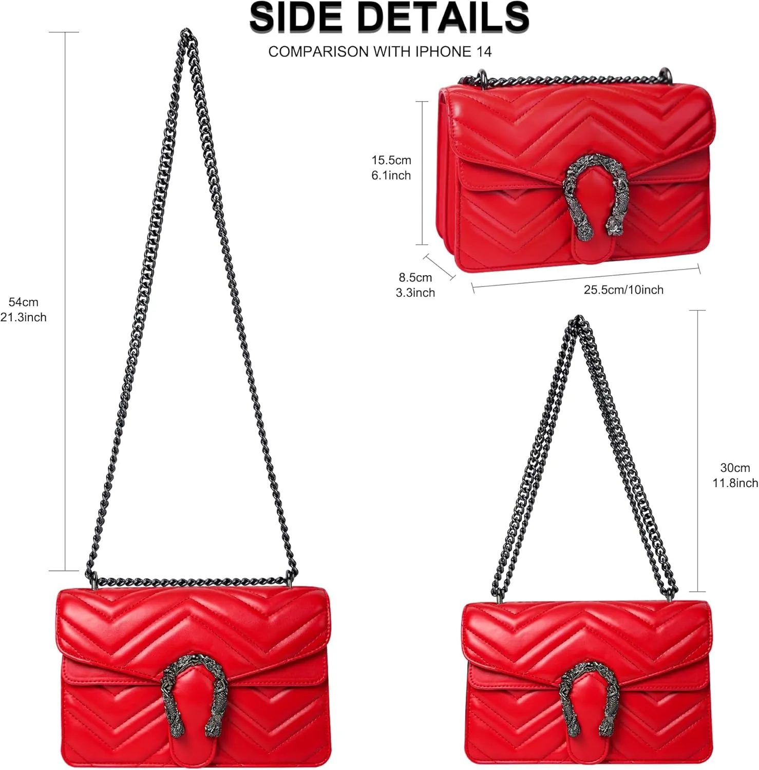 Women's Crossbody Shoulder Bag Snake Print Satchel Purse Leather Chain Clutch Evening Handbag