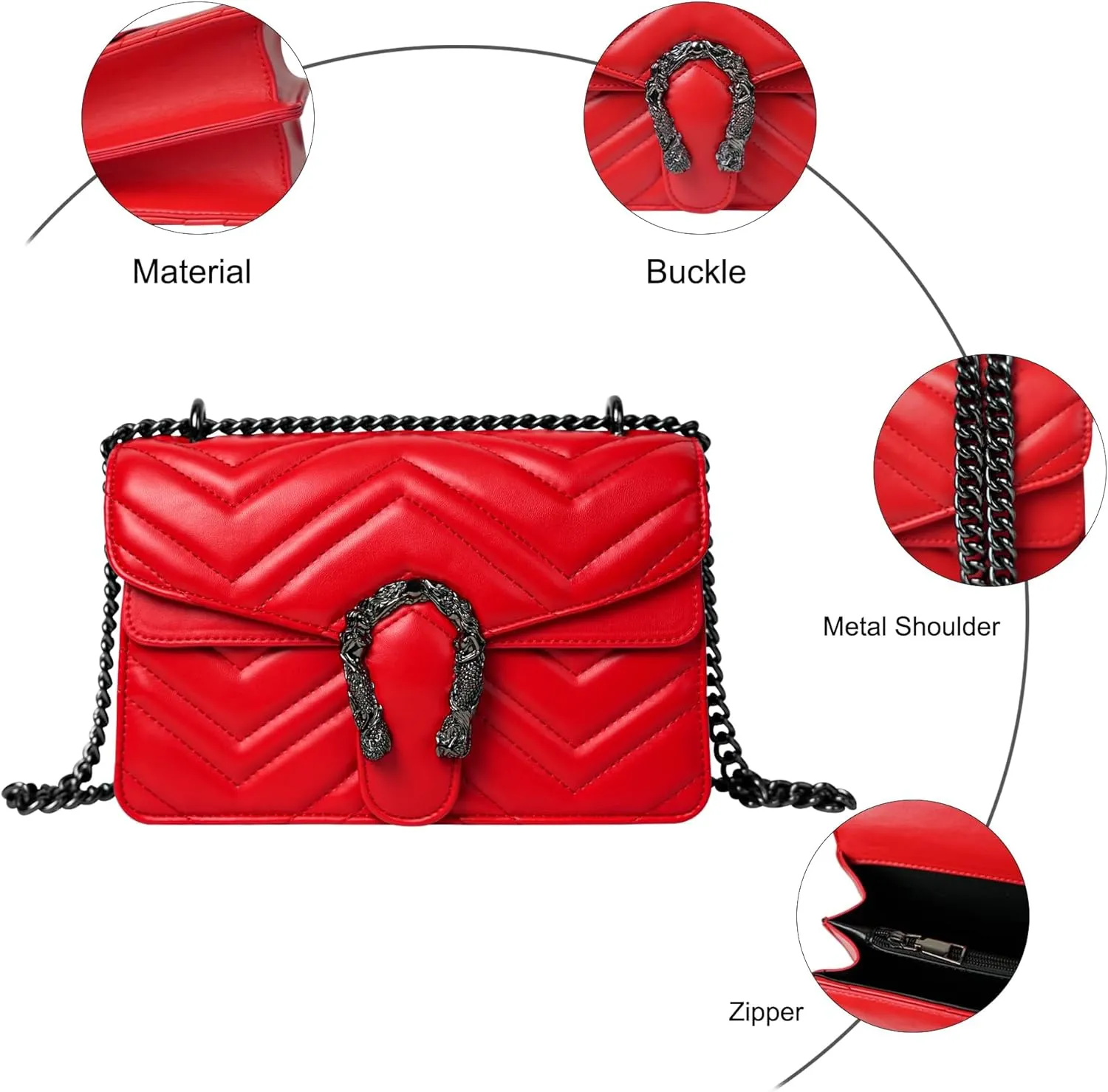 Women's Crossbody Shoulder Bag Snake Print Satchel Purse Leather Chain Clutch Evening Handbag