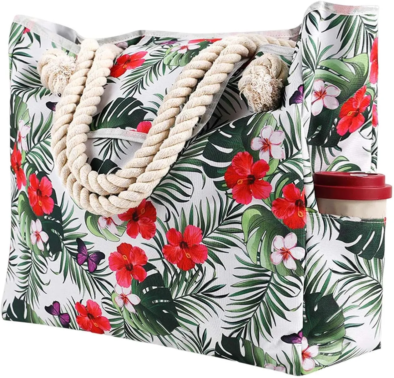 Women's Foreign Trade Multifunctional Single Shoulder Canvas Shopping Bags Leisure Vacation Beach Bag (Red, One Size)