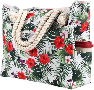 Women's Foreign Trade Multifunctional Single Shoulder Canvas Shopping Bags Leisure Vacation Beach Bag (Red, One Size)