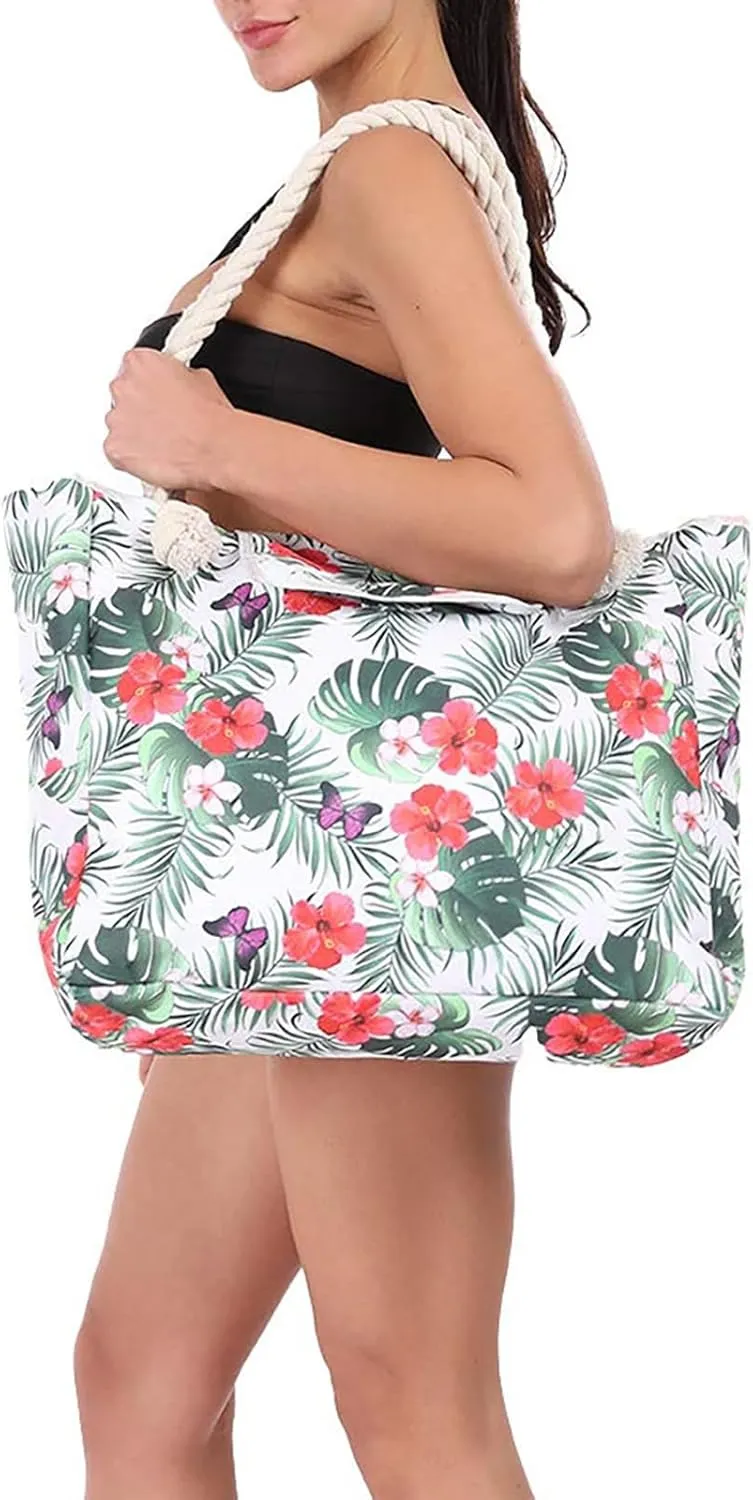 Women's Foreign Trade Multifunctional Single Shoulder Canvas Shopping Bags Leisure Vacation Beach Bag (Red, One Size)