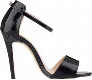 Womens Lace Up Heel Sandals Ladies 11CM Round Toe Open Toe Crocodile Pattern Stiletto Heels for Party Prom Homecoming Dress Shoes