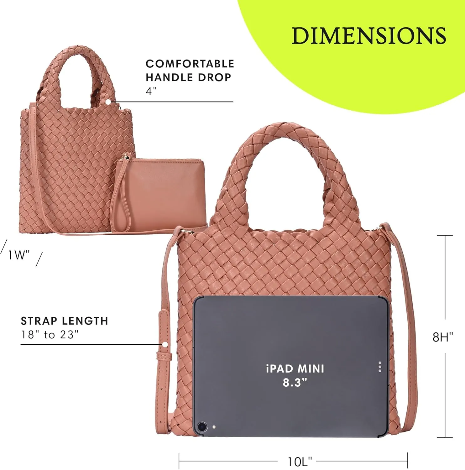 Women's Melody 2-in-1 Woven, Shoulder Bags for Women, Stylish Pouch Wristlet, Vegan Leather, Light Gold Hardware