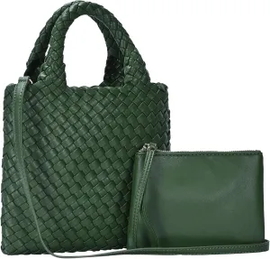 Women's Melody 2-in-1 Woven, Shoulder Bags for Women, Stylish Pouch Wristlet, Vegan Leather, Light Gold Hardware