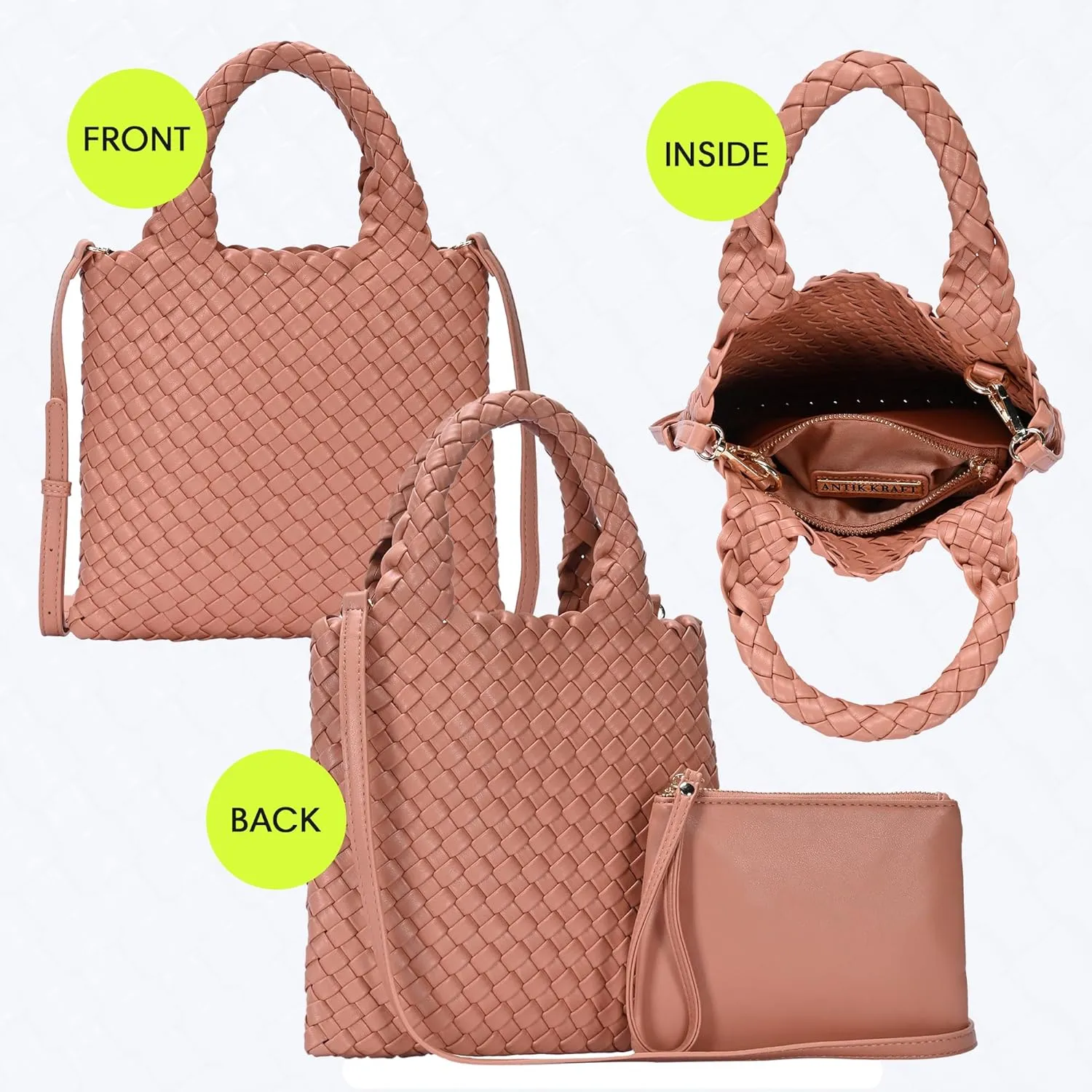 Women's Melody 2-in-1 Woven, Shoulder Bags for Women, Stylish Pouch Wristlet, Vegan Leather, Light Gold Hardware