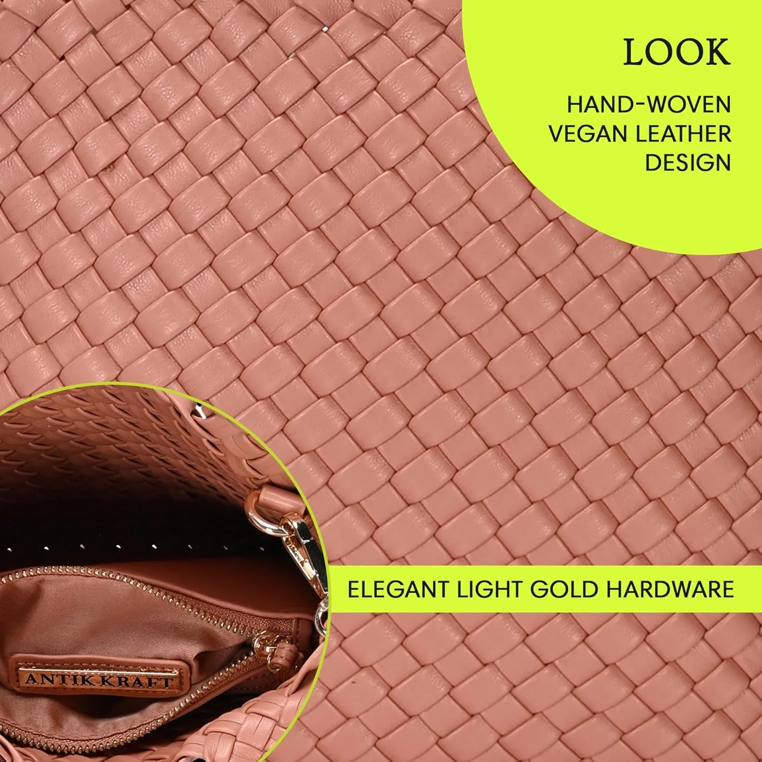 Women's Melody 2-in-1 Woven, Shoulder Bags for Women, Stylish Pouch Wristlet, Vegan Leather, Light Gold Hardware