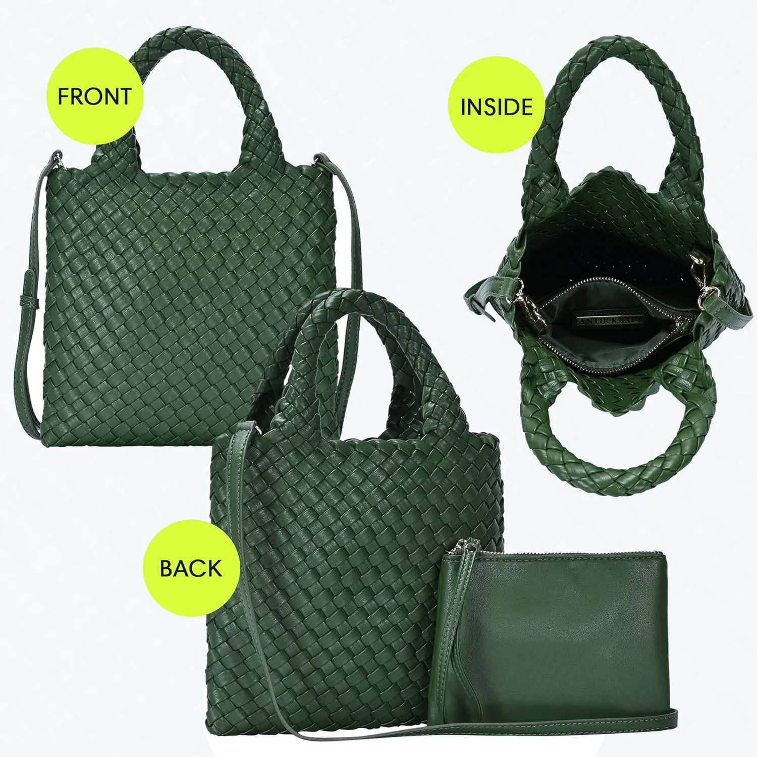 Women's Melody 2-in-1 Woven, Shoulder Bags for Women, Stylish Pouch Wristlet, Vegan Leather, Light Gold Hardware