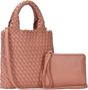 Women's Melody 2-in-1 Woven, Shoulder Bags for Women, Stylish Pouch Wristlet, Vegan Leather, Light Gold Hardware