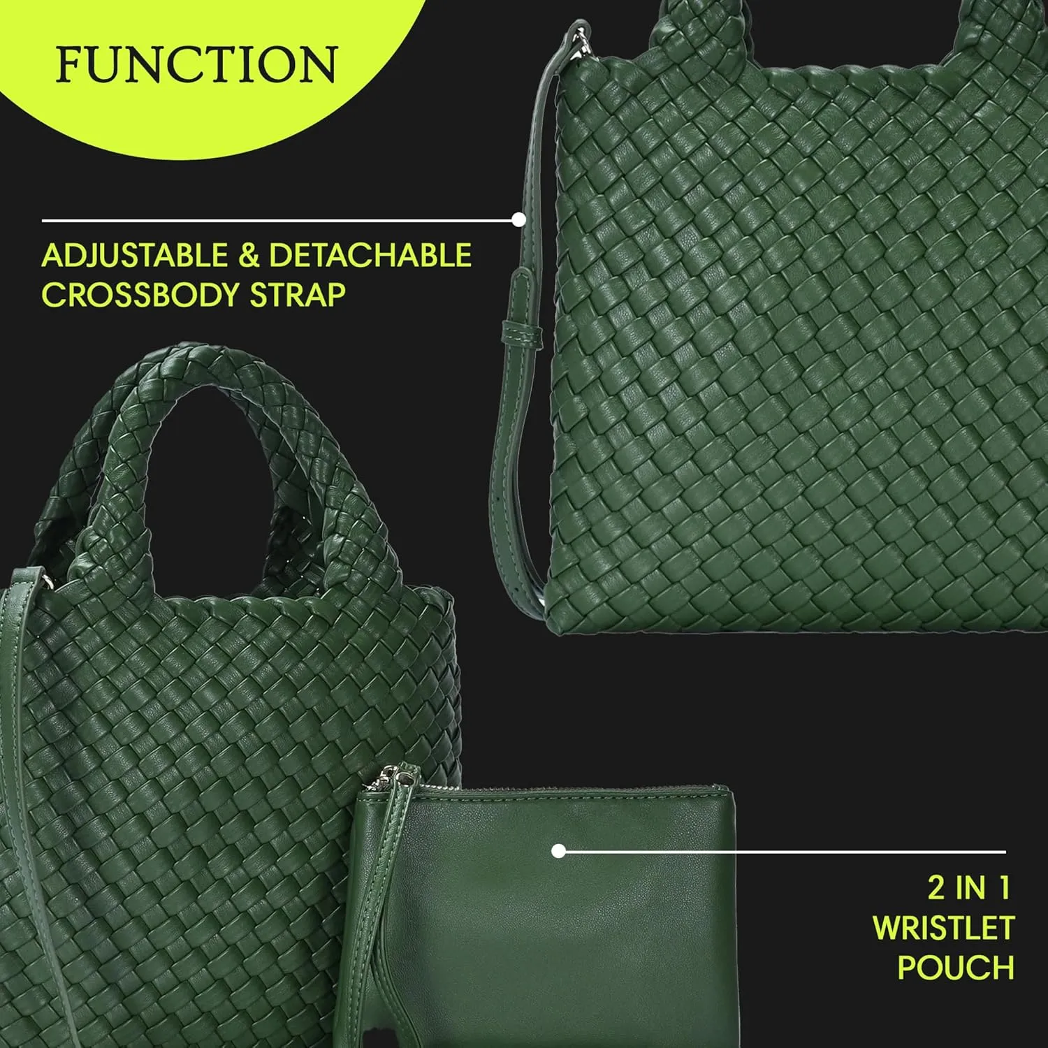 Women's Melody 2-in-1 Woven, Shoulder Bags for Women, Stylish Pouch Wristlet, Vegan Leather, Light Gold Hardware
