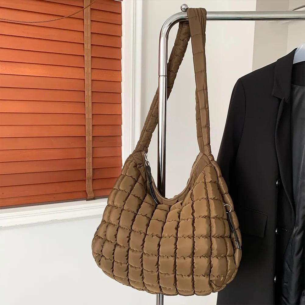 Women's New Large Capacity Quilted Handbag Puffer Shoulder Bag - Lightweight Quilted Padded Hobo Bag Quilted Bag