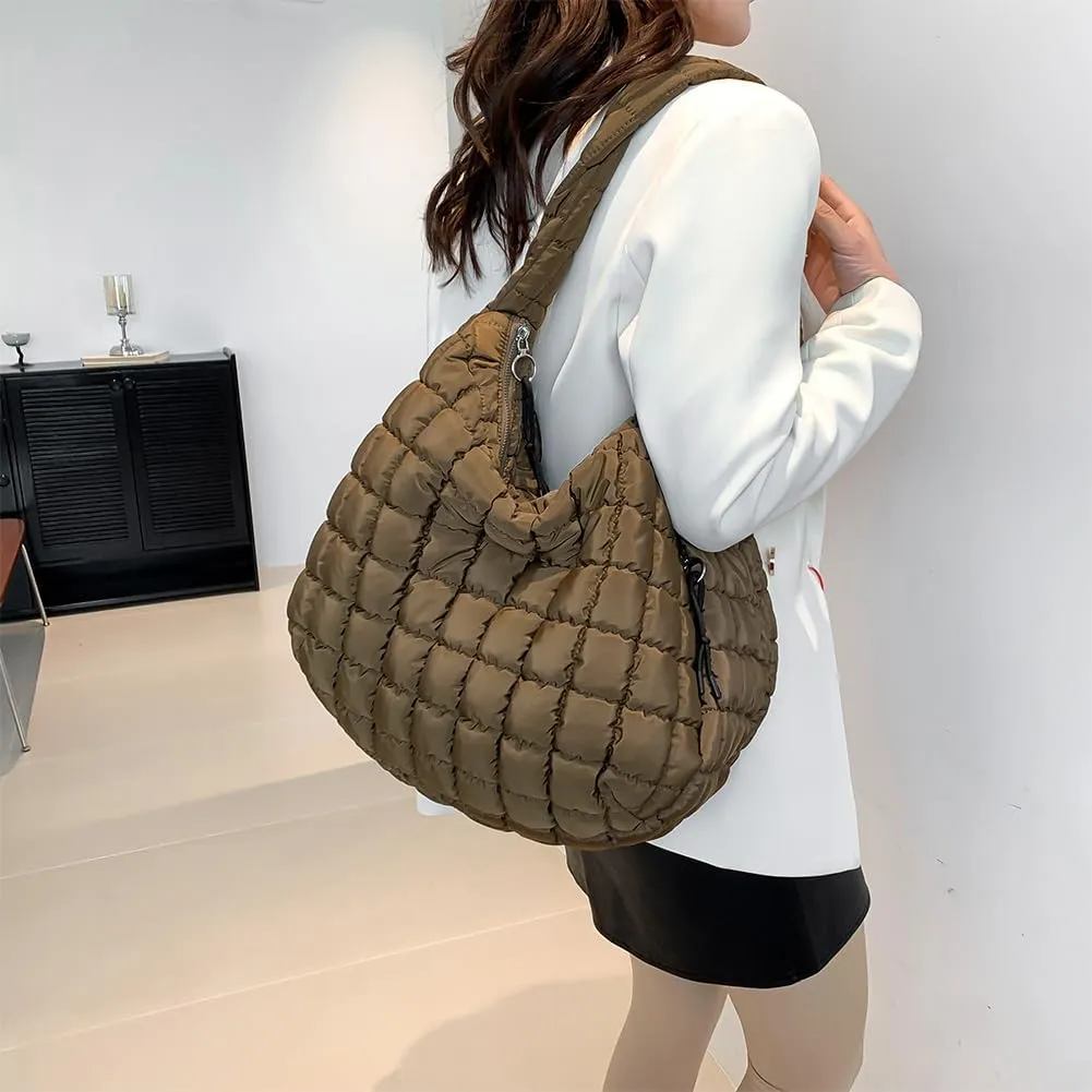Women's New Large Capacity Quilted Handbag Puffer Shoulder Bag - Lightweight Quilted Padded Hobo Bag Quilted Bag