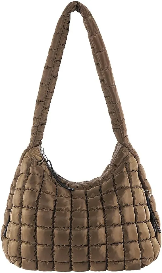 Women's New Large Capacity Quilted Handbag Puffer Shoulder Bag - Lightweight Quilted Padded Hobo Bag Quilted Bag