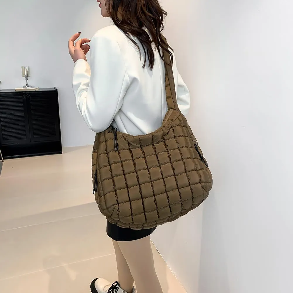 Women's New Large Capacity Quilted Handbag Puffer Shoulder Bag - Lightweight Quilted Padded Hobo Bag Quilted Bag