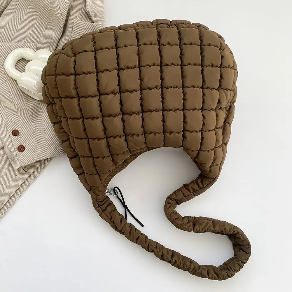 Women's New Large Capacity Quilted Handbag Puffer Shoulder Bag - Lightweight Quilted Padded Hobo Bag Quilted Bag