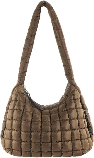 Women's New Large Capacity Quilted Handbag Puffer Shoulder Bag - Lightweight Quilted Padded Hobo Bag Quilted Bag