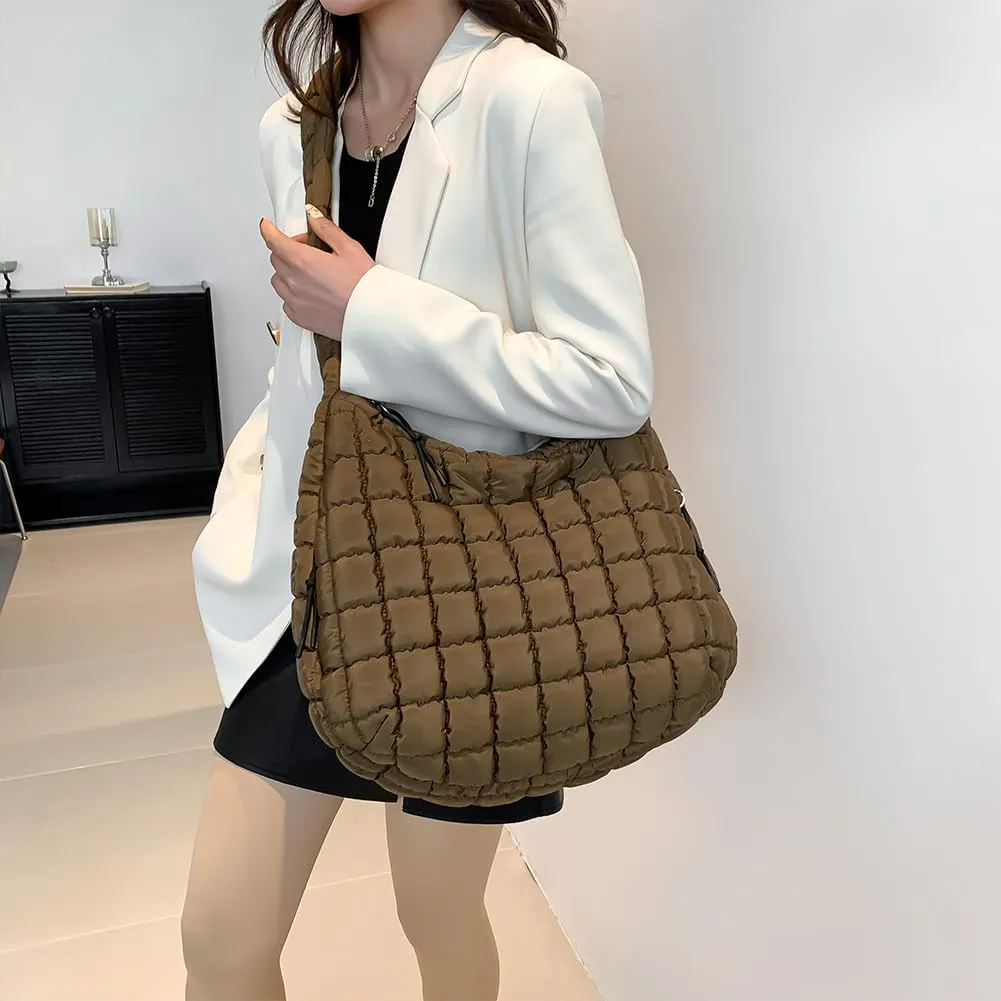 Women's New Large Capacity Quilted Handbag Puffer Shoulder Bag - Lightweight Quilted Padded Hobo Bag Quilted Bag