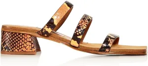 Womens Orange Snake Embossed Padded Lynley Split Toe Block Heel Slip On Leather Dress Sandals Shoes 38