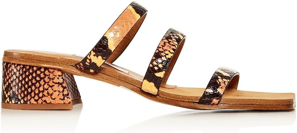Womens Orange Snake Embossed Padded Lynley Split Toe Block Heel Slip On Leather Dress Sandals Shoes 38