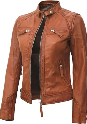 Women's Quilted Biker Leather Jacket – Sleek Café-Inspired Design