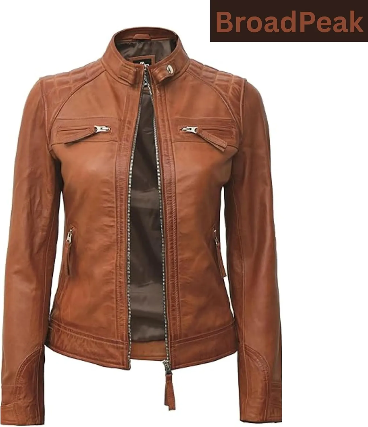 Women's Quilted Biker Leather Jacket – Sleek Café-Inspired Design