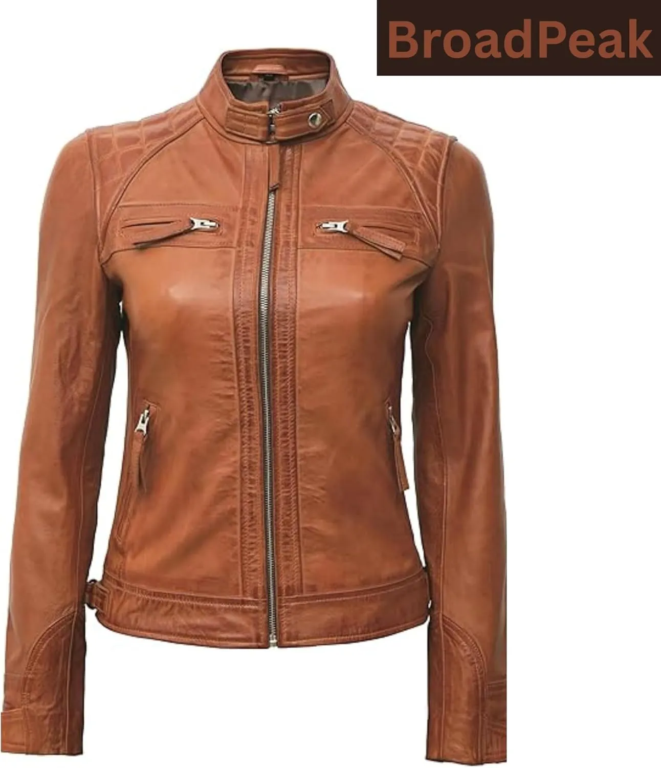 Women's Quilted Biker Leather Jacket – Sleek Café-Inspired Design