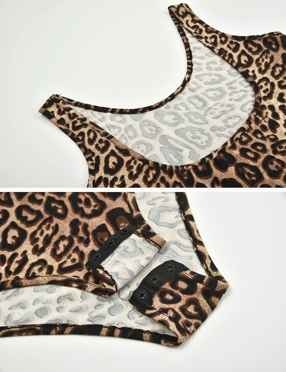 Women's Sexy Bodysuit Leopard Snake Skin Leotard Tank Top Sleeveless Scoop Neck Bodycon Jumpsuit Onesie Romper