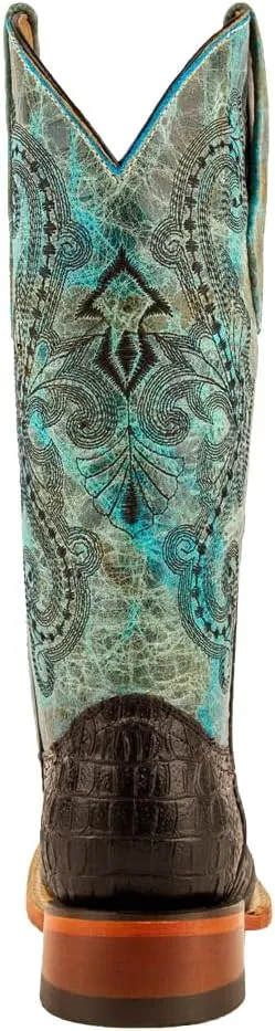 Womens Stampede Croco Print Square Toe Casual Boots Mid Calf Low Heel 1-2" - Blue, Brown, Green