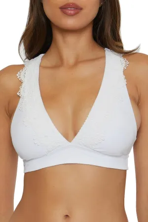 Women's Standard Lace Trim Halter Bikini Top, Adjustable, Tie Back, Swimwear Separates