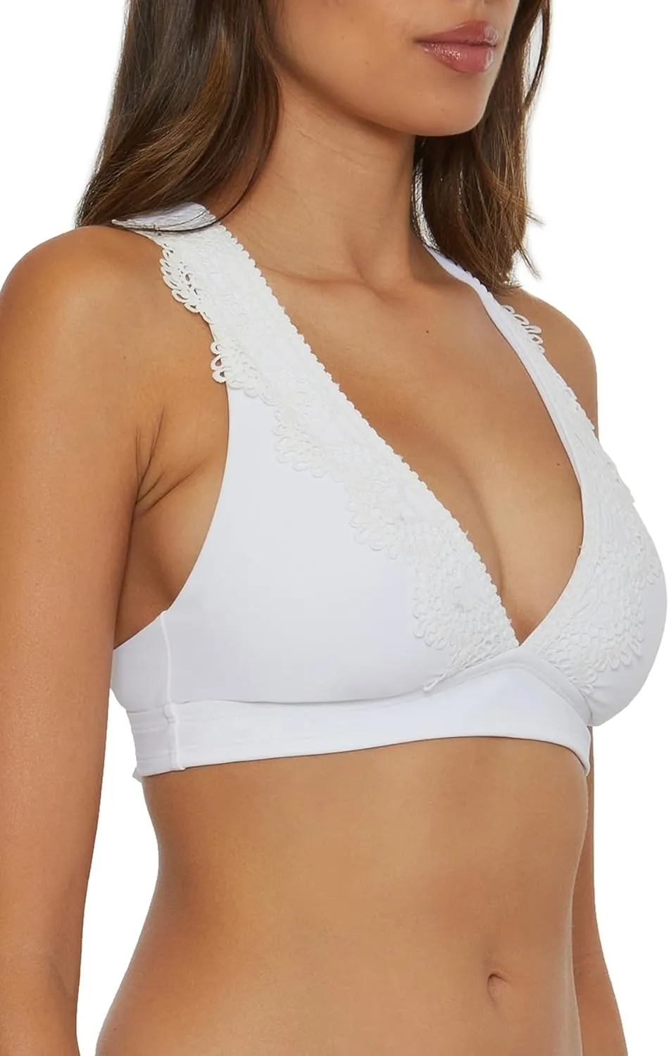 Women's Standard Lace Trim Halter Bikini Top, Adjustable, Tie Back, Swimwear Separates
