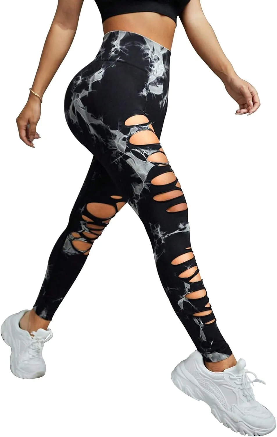 Women's Tie Dye Cutout Tights High Waist Workout Yoga Leggings,Scrunch Butt Lifting Elastic Pants,2 Pack