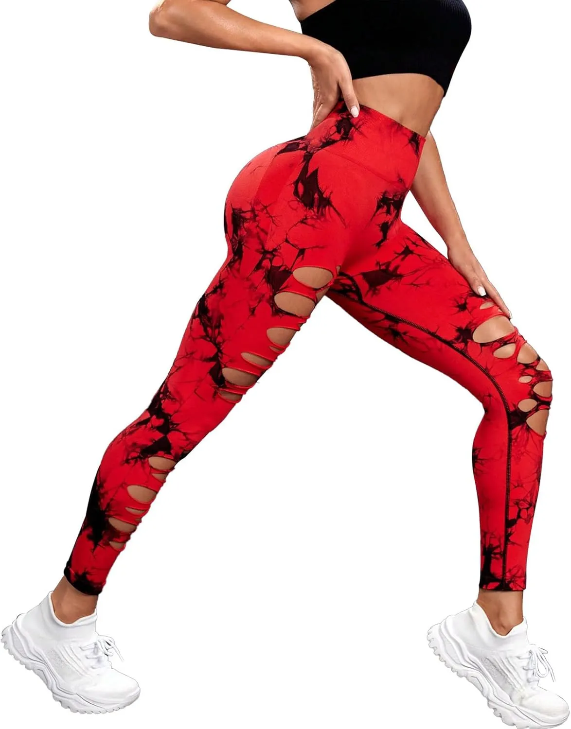 Women's Tie Dye Cutout Tights High Waist Workout Yoga Leggings,Scrunch Butt Lifting Elastic Pants,2 Pack