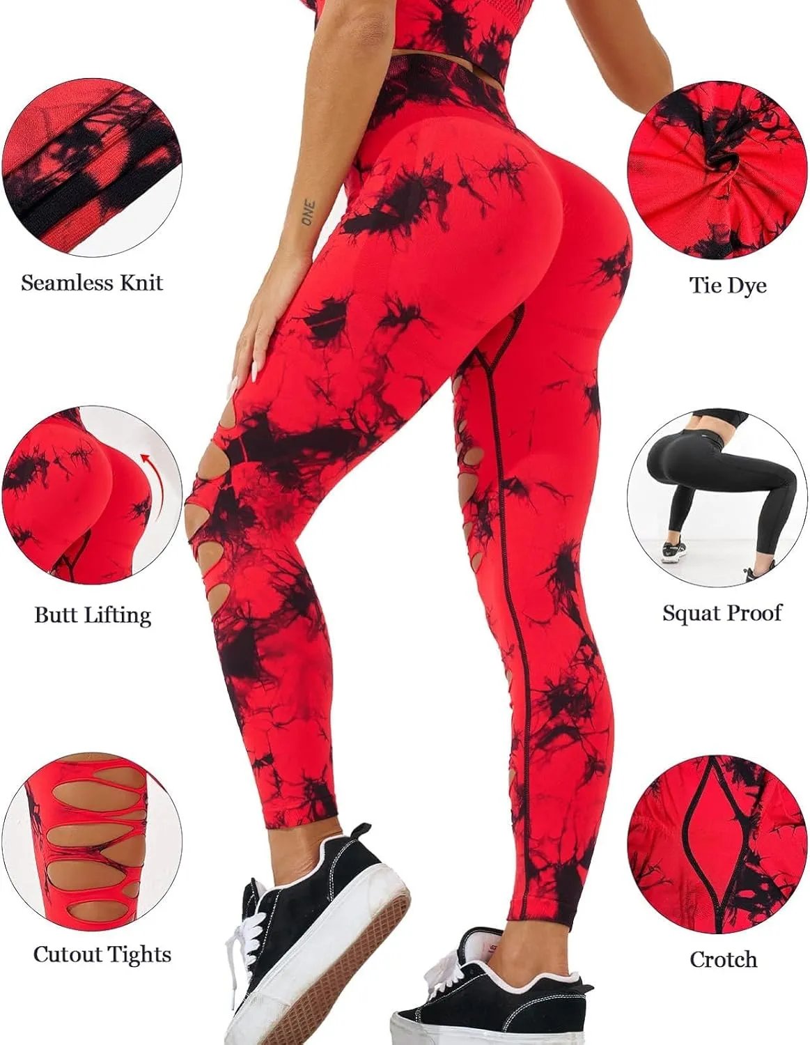 Women's Tie Dye Cutout Tights High Waist Workout Yoga Leggings,Scrunch Butt Lifting Elastic Pants,2 Pack