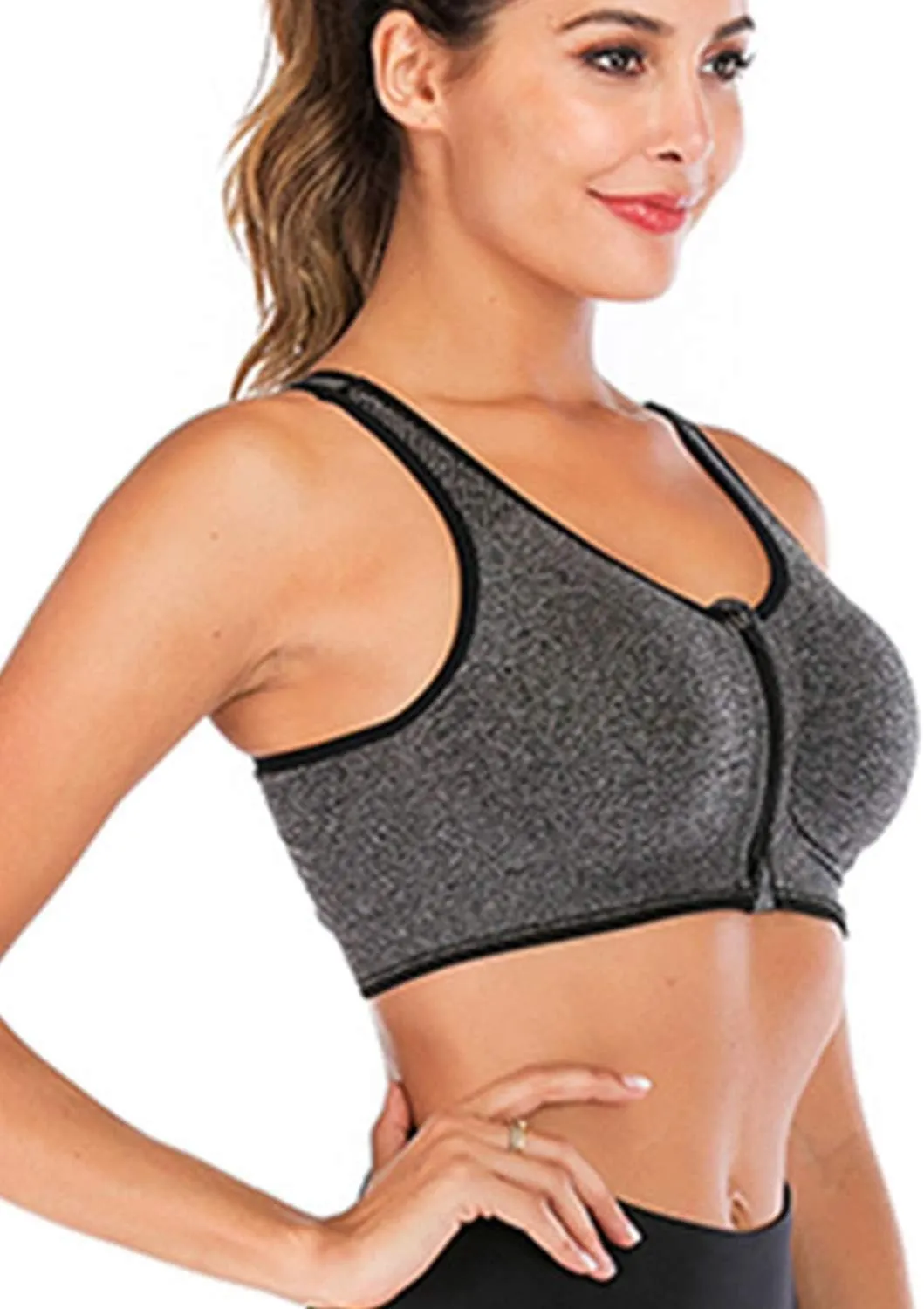 Women's Zip Front Sports Bra Wireless Post-Surgery Bra Active Yoga Sports Bras