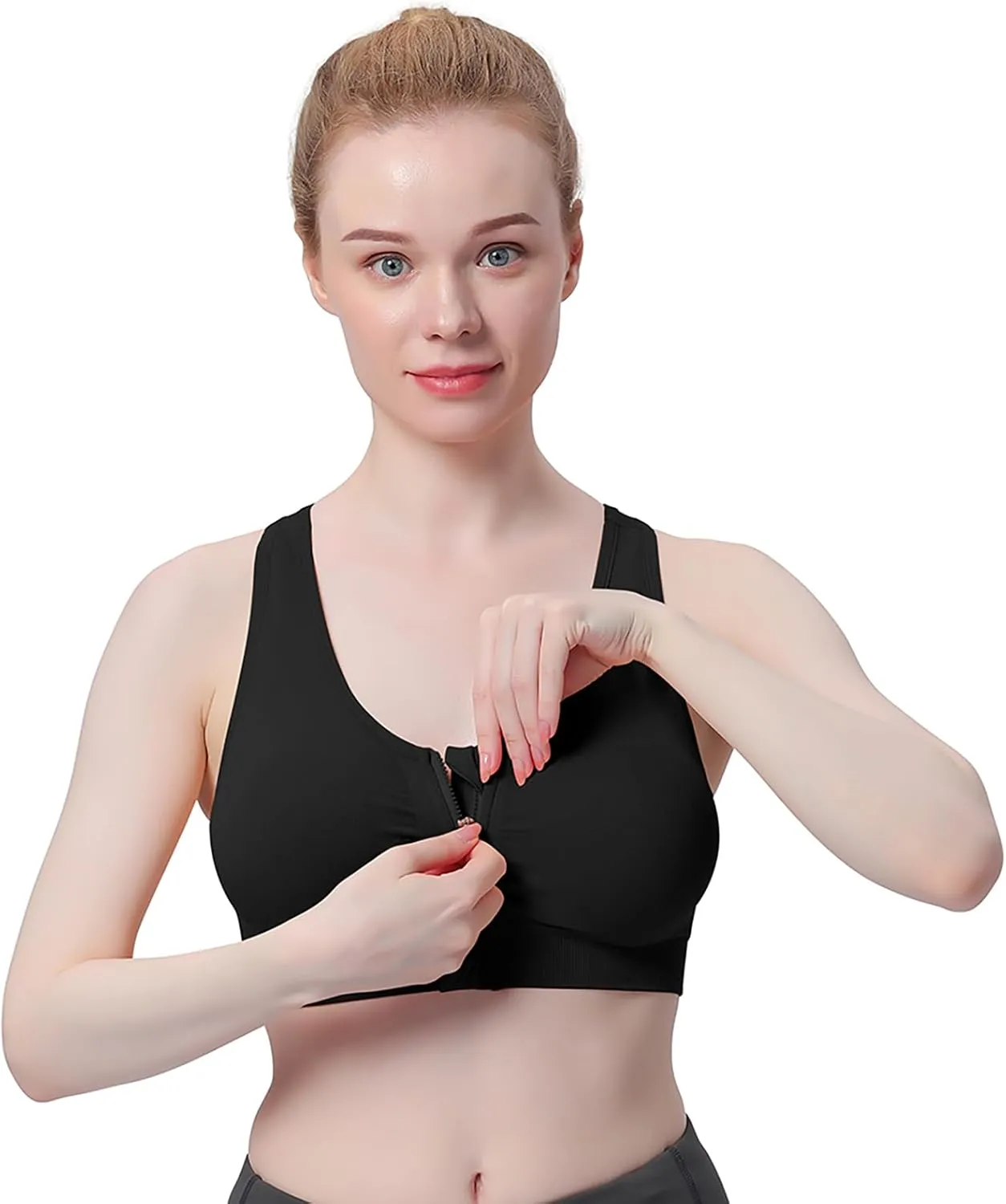 Women's Zip Front Sports Bra Wireless Post-Surgery Bra Active Yoga Sports Bras