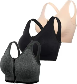 Women's Zip Front Sports Bra Wireless Post-Surgery Bra Active Yoga Sports Bras