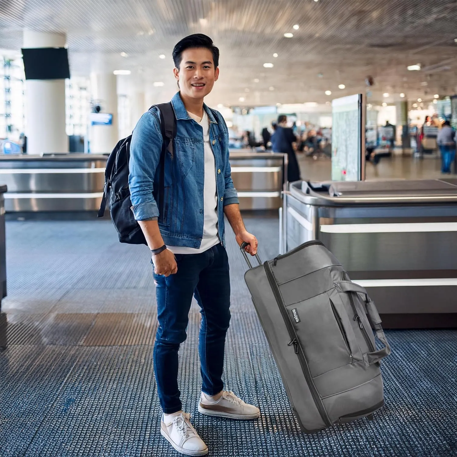 World Traveler Dejuno 30-Inch Nylon Rolling Duffel Bag with Drop Bottom