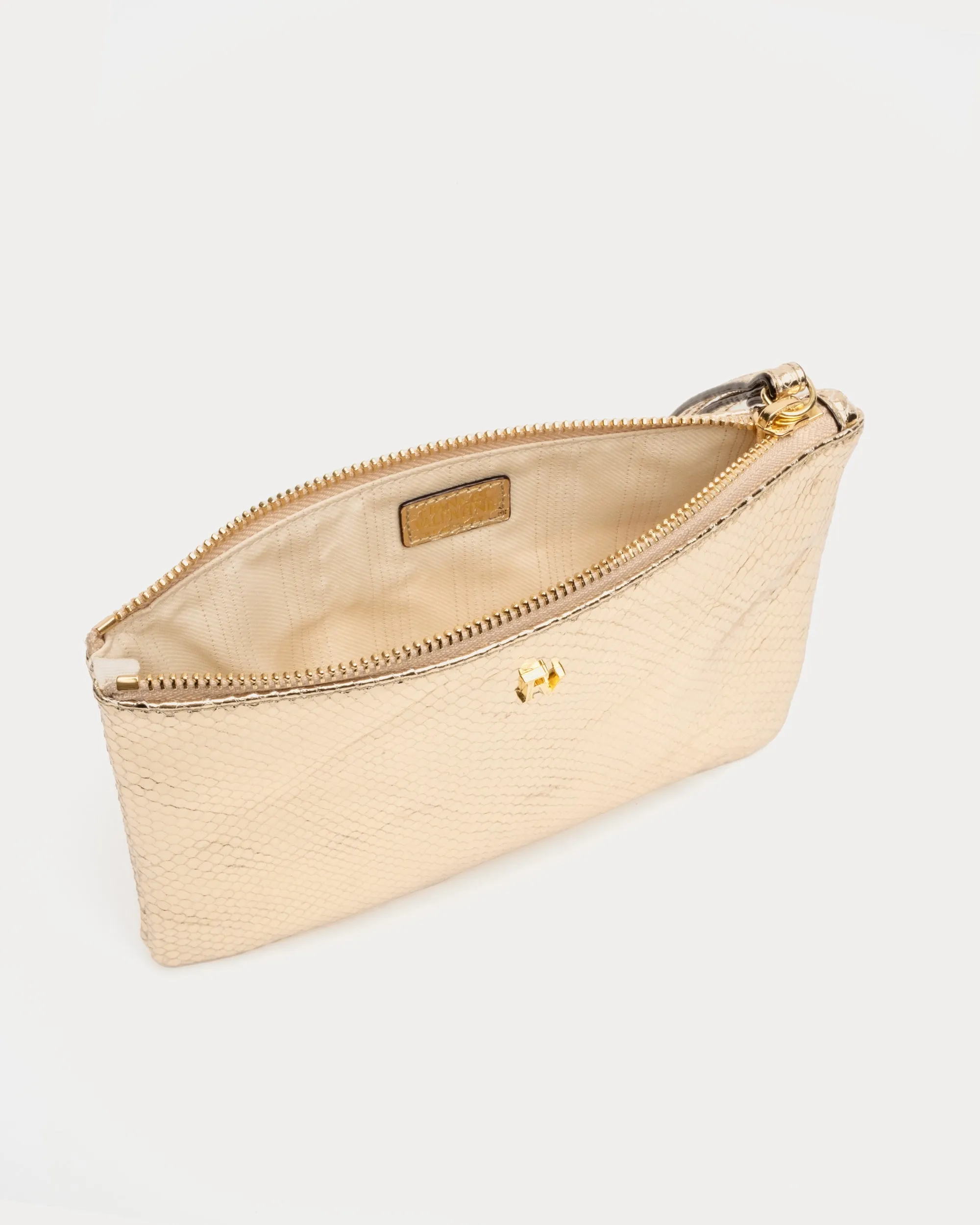 Wristlet Snake Embossed Leather - Platino