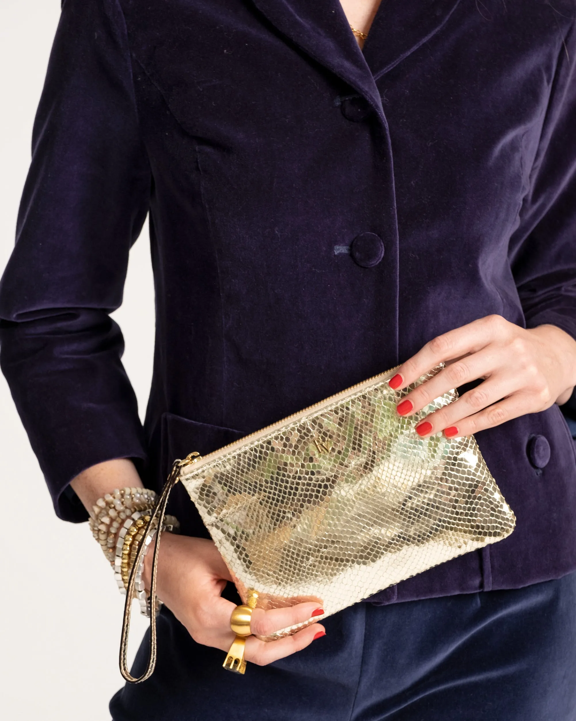 Wristlet Snake Embossed Leather - Platino