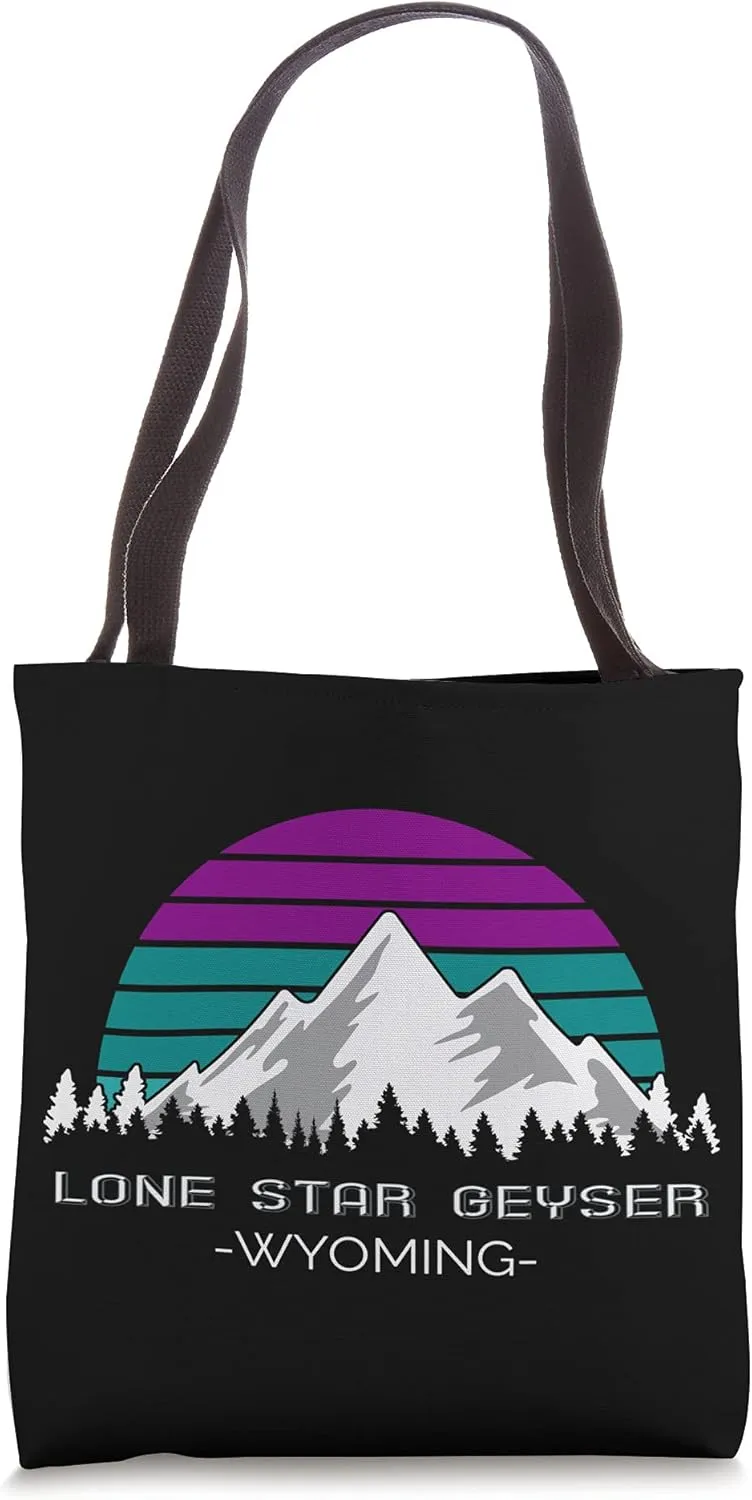 Wyoming Winter Hiking 80s Retro Style Hike Lone Star Geyser Tote Bag